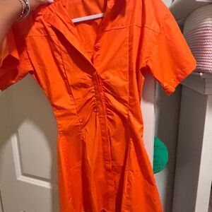 Vibrant Orange Short Sleeve Dress
